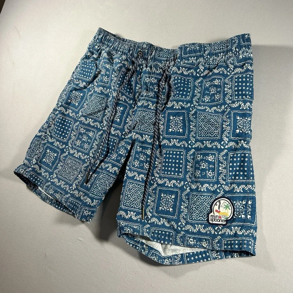 Reyn Spooner Kaimana Bandana Swim Trunks Men's M Blue Mesh Lined 6